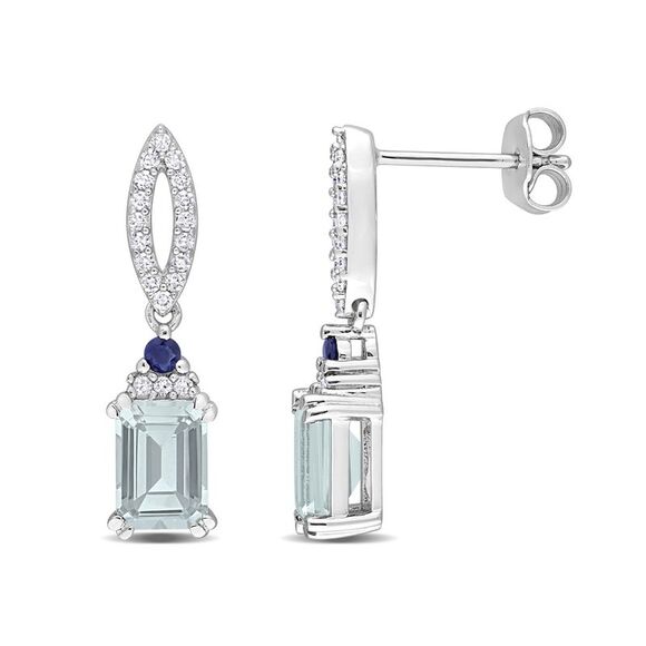 2.00 Carat (ctw) Aquamarine and Blue Sapphire Dangle Earrings in Sterling Silver